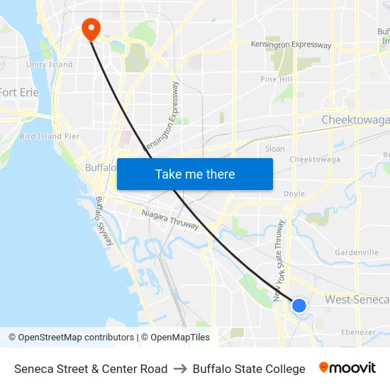 Seneca Street & Center Road to Buffalo State College map