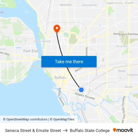 Seneca Street & Emslie Street to Buffalo State College map