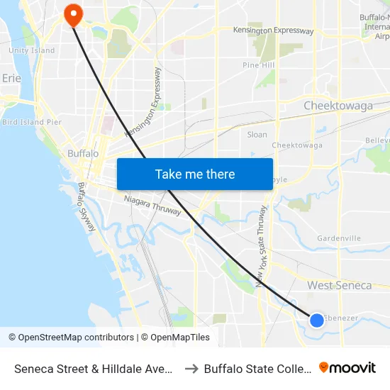 Seneca Street & Hilldale Avenue to Buffalo State College map