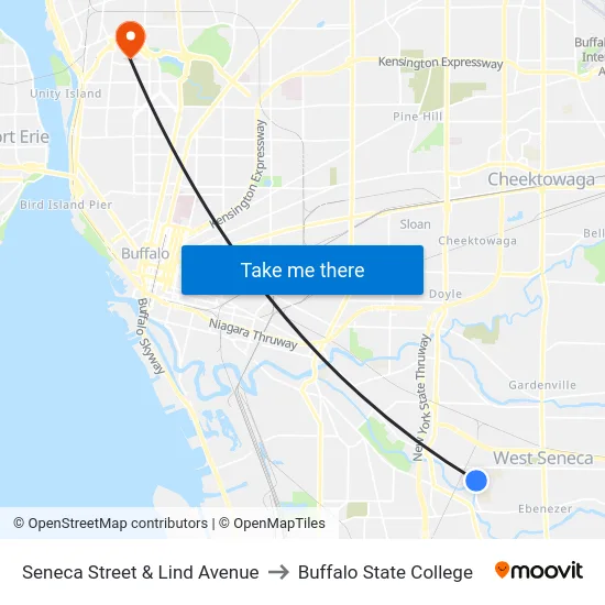 Seneca Street & Lind Avenue to Buffalo State College map