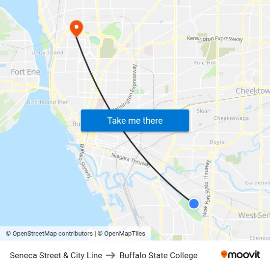 Seneca Street & City Line to Buffalo State College map