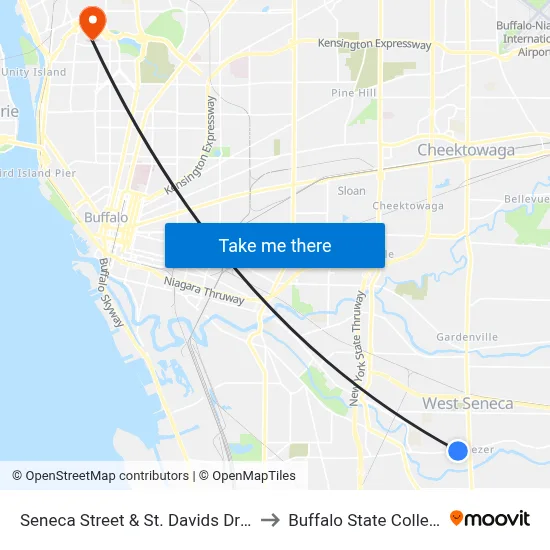 Seneca Street & St. Davids Drive to Buffalo State College map