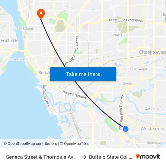 Seneca Street & Thorndale Avenue to Buffalo State College map