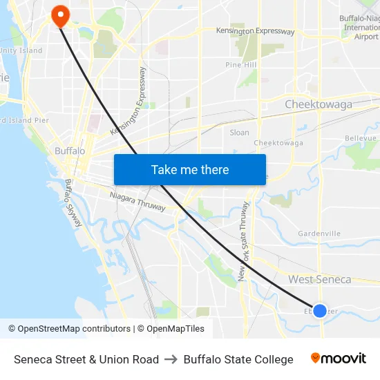 Seneca Street & Union Road to Buffalo State College map