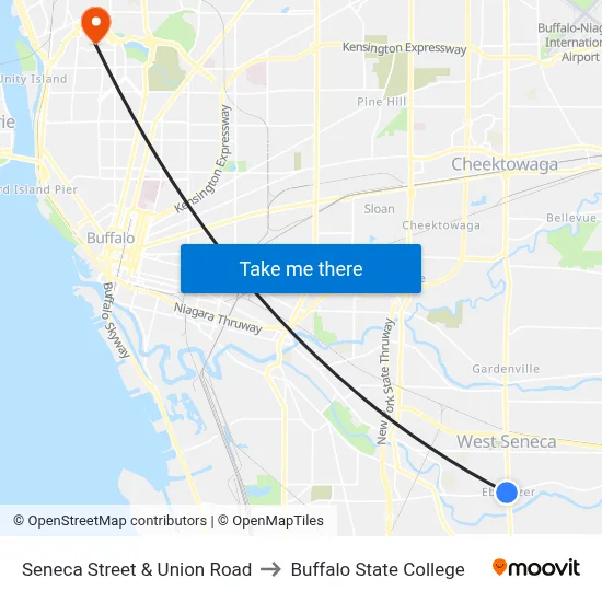 Seneca Street & Union Road to Buffalo State College map
