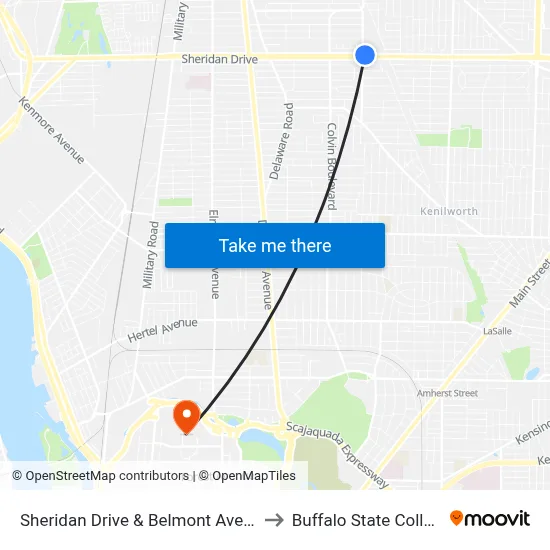 Sheridan Drive & Belmont Avenue to Buffalo State College map