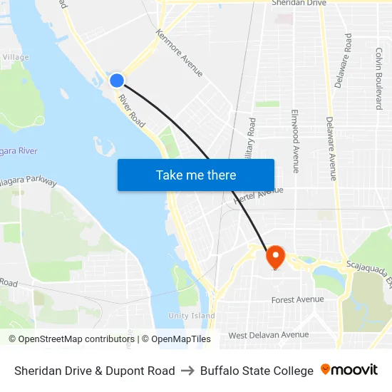Sheridan Drive & Dupont Road to Buffalo State College map
