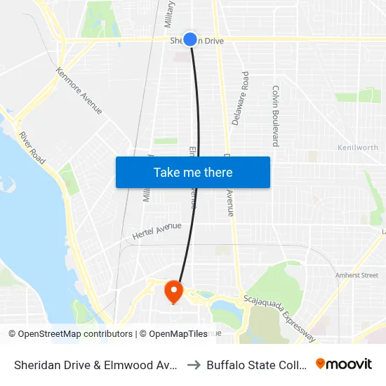 Sheridan Drive & Elmwood Avenue to Buffalo State College map