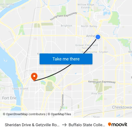Sheridan Drive & Getzville Road to Buffalo State College map