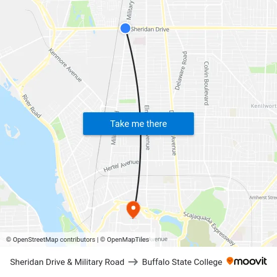 Sheridan Drive & Military Road to Buffalo State College map