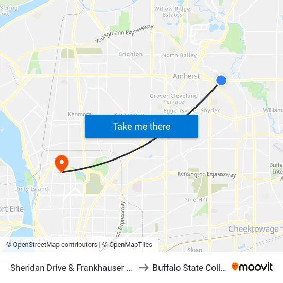 Sheridan Drive & Frankhauser Road to Buffalo State College map