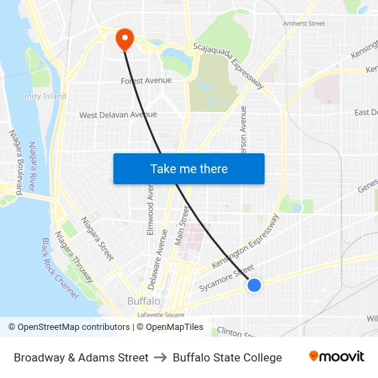 Broadway & Adams Street to Buffalo State College map