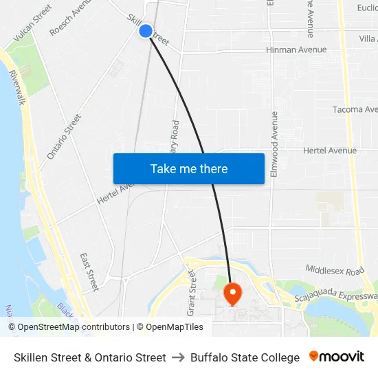 Skillen Street & Ontario Street to Buffalo State College map
