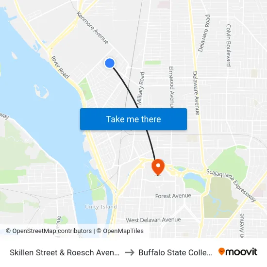 Skillen Street & Roesch Avenue to Buffalo State College map