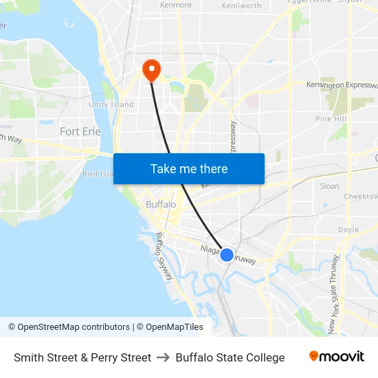 Smith Street & Perry Street to Buffalo State College map