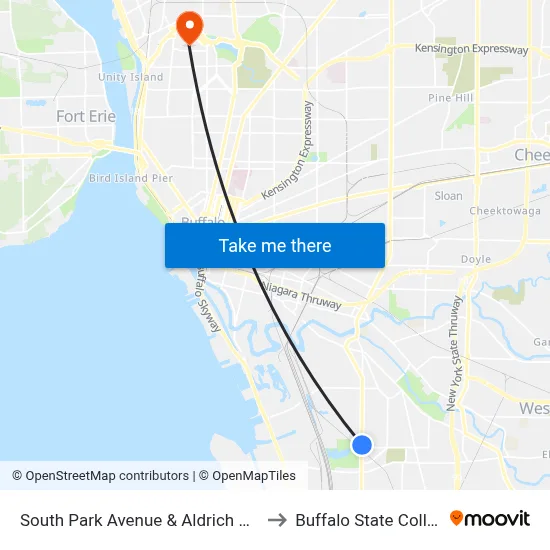 South Park Avenue & Aldrich Place to Buffalo State College map