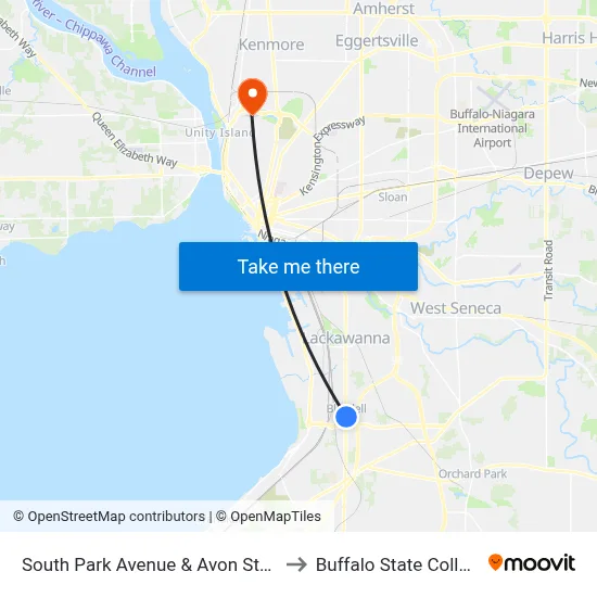 South Park Avenue & Avon Street to Buffalo State College map