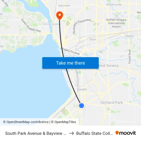 South Park Avenue & Bayview Road to Buffalo State College map