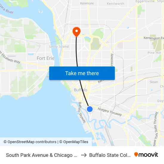 South Park Avenue & Chicago Street to Buffalo State College map