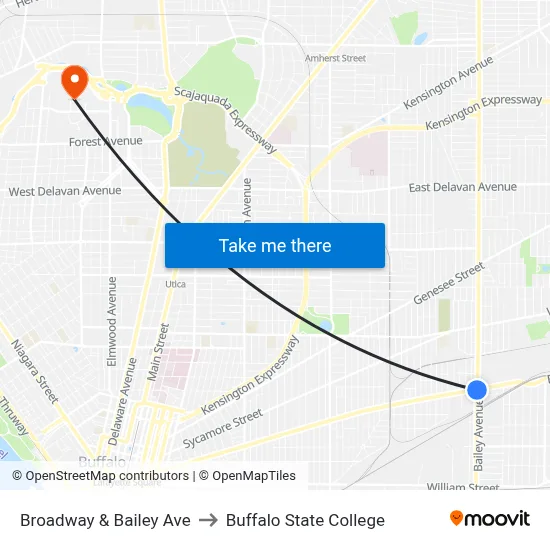 Broadway & Bailey Ave to Buffalo State College map