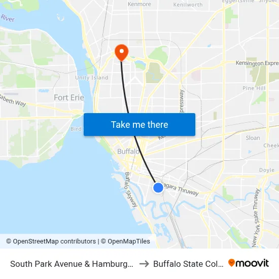 South Park Avenue & Hamburg Street to Buffalo State College map