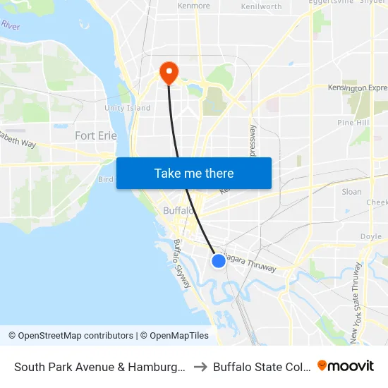 South Park Avenue & Hamburg Street to Buffalo State College map
