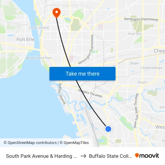 South Park Avenue & Harding Road to Buffalo State College map