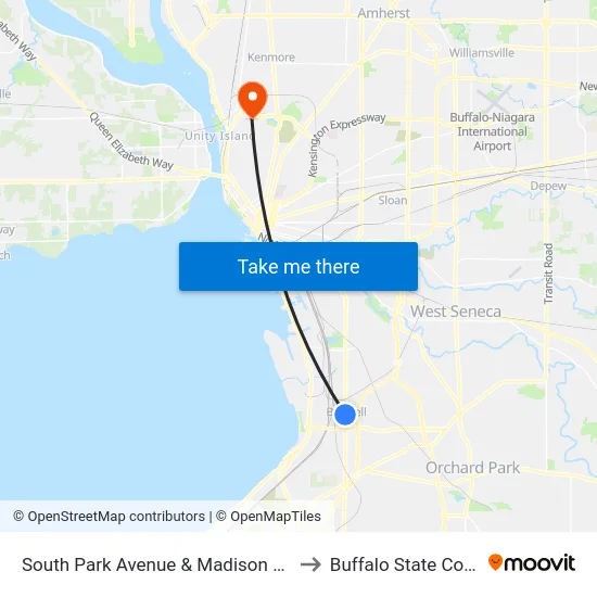 South Park Avenue & Madison Avenue to Buffalo State College map