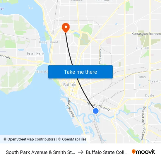 South Park Avenue & Smith Street to Buffalo State College map