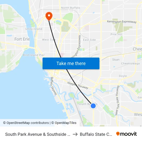 South Park Avenue & Southside Parkway to Buffalo State College map