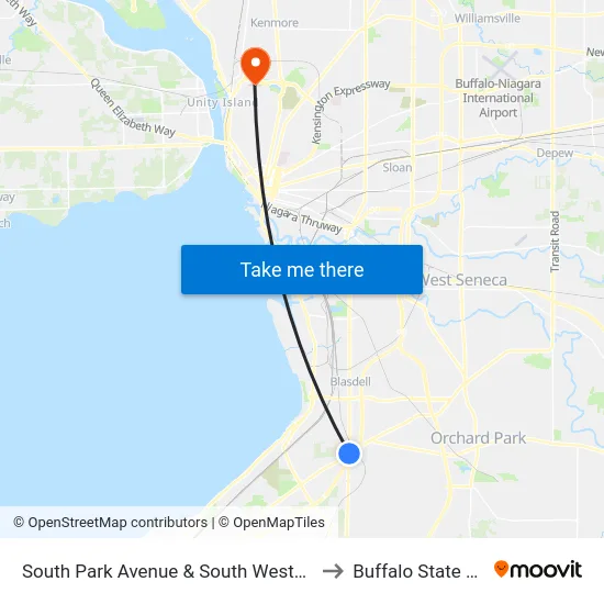 South Park Avenue & South Western Boulevard to Buffalo State College map
