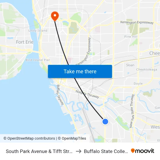 South Park Avenue & Tifft Street to Buffalo State College map
