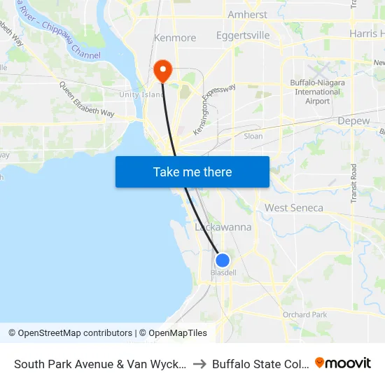 South Park Avenue & Van Wyck Street to Buffalo State College map