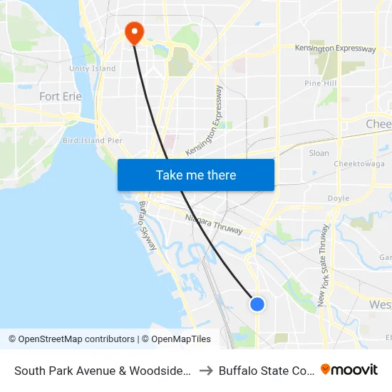 South Park Avenue & Woodside Avenue to Buffalo State College map