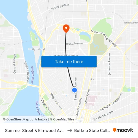 Summer Street & Elmwood Avenue to Buffalo State College map
