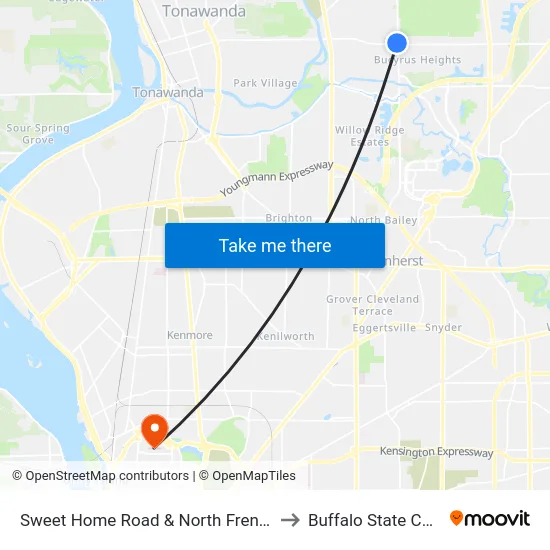 Sweet Home Road & North French Road to Buffalo State College map