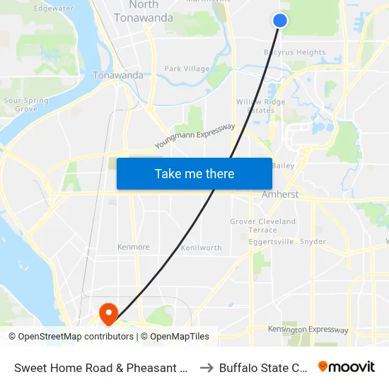 Sweet Home Road & Pheasant Run Road to Buffalo State College map