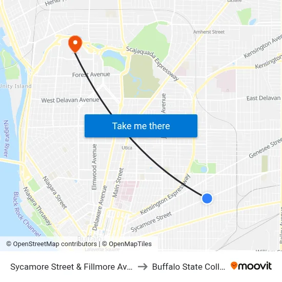 Sycamore Street & Fillmore Avenue to Buffalo State College map