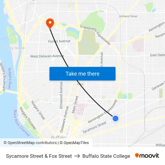 Sycamore Street & Fox Street to Buffalo State College map