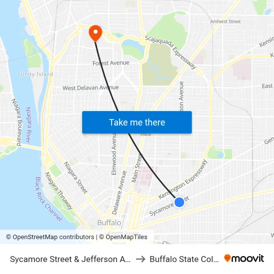 Sycamore Street & Jefferson Avenue to Buffalo State College map