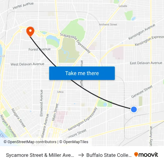 Sycamore Street & Miller Avenue to Buffalo State College map