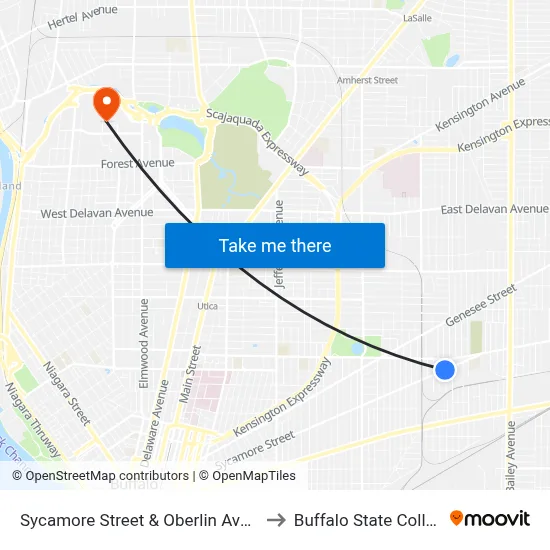 Sycamore Street & Oberlin Avenue to Buffalo State College map