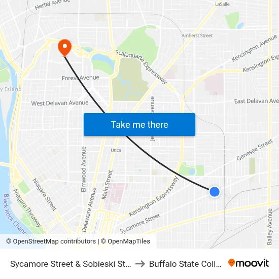Sycamore Street & Sobieski Street to Buffalo State College map