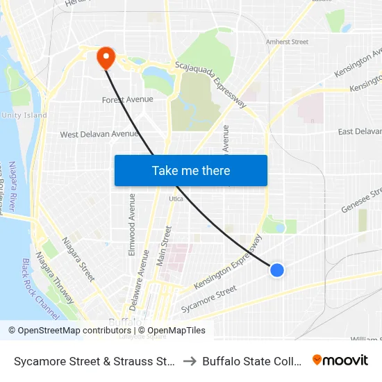 Sycamore Street & Strauss Street to Buffalo State College map