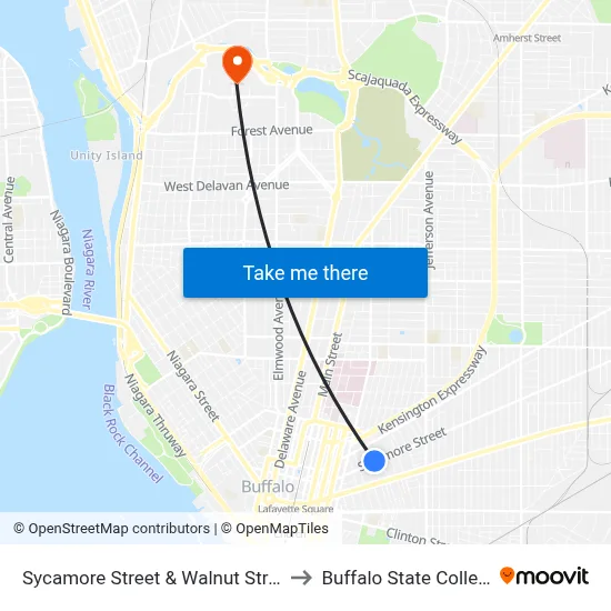 Sycamore Street & Walnut Street to Buffalo State College map