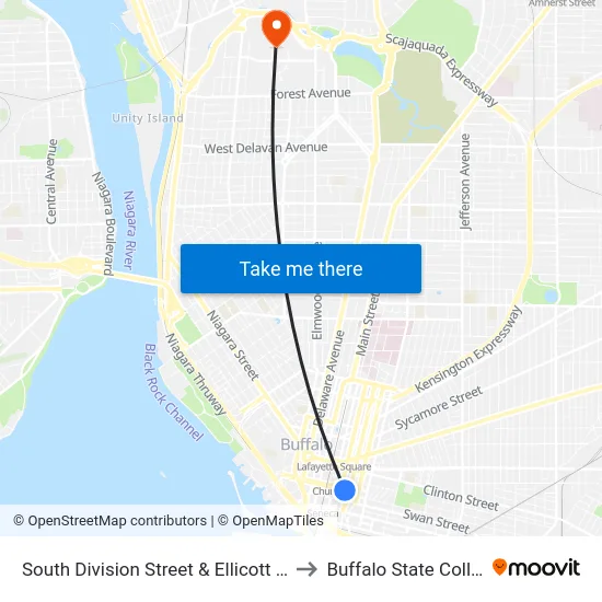 South Division Street & Ellicott Loop to Buffalo State College map