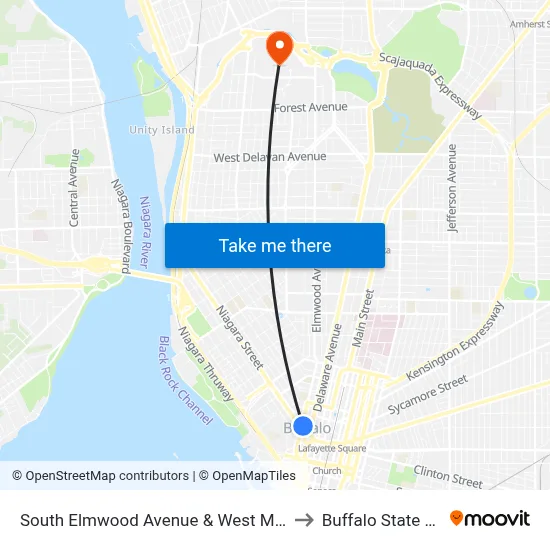 South Elmwood Avenue & West Mohawk Street to Buffalo State College map