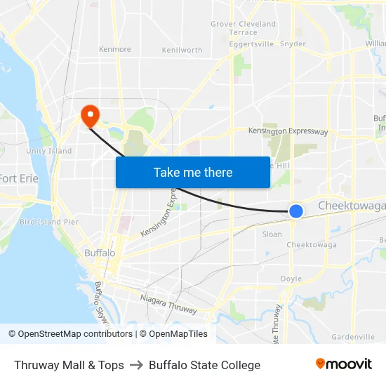 Thruway Mall & Tops to Buffalo State College map