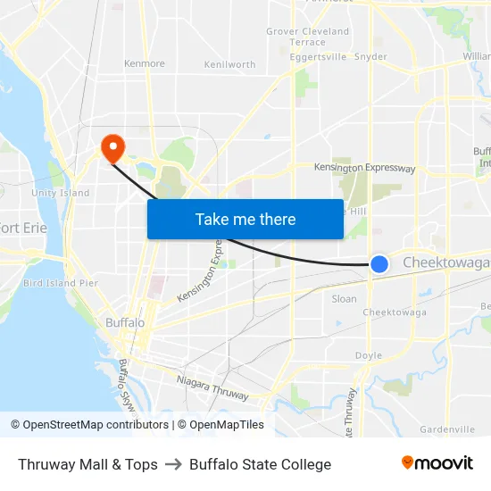 Thruway Mall & Tops to Buffalo State College map