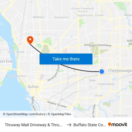 Thruway Mall Driveway & Thruway Mall to Buffalo State College map